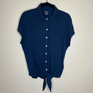 Buffalo David Bitton Navy Button-Up Short Sleeve Shirt with Tie Front Cotton M